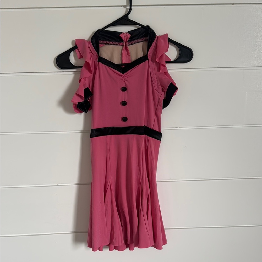 Weissman Girls' Pink Ruffle Sleeve Dance Dress with Black Trim